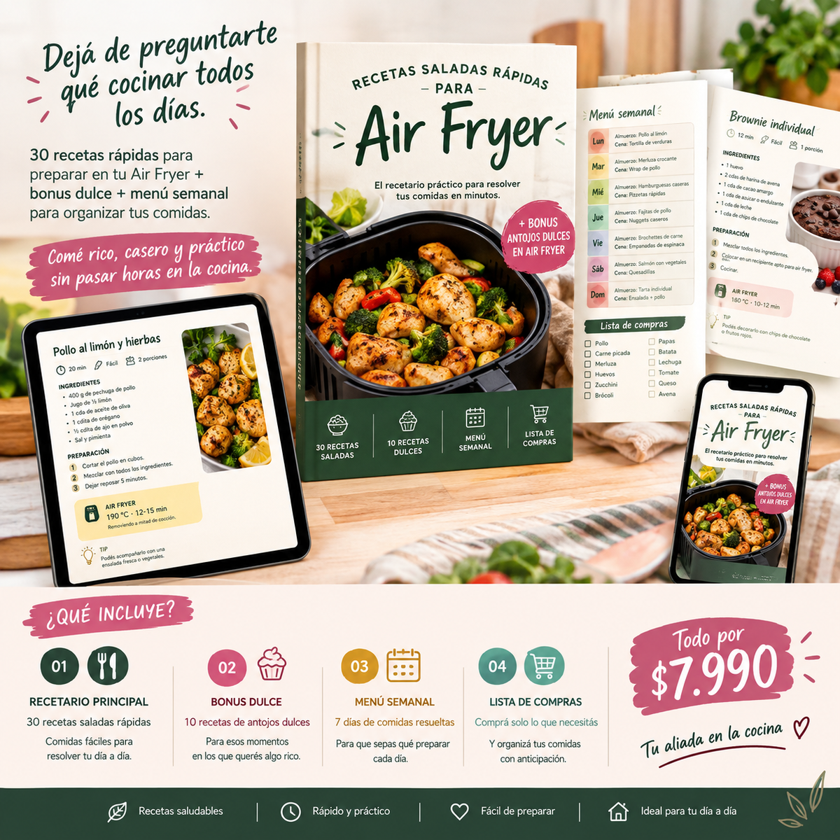 RECETAS SALADAS RÁPIDAS PARA AIR FRYER + BONUS DULCE